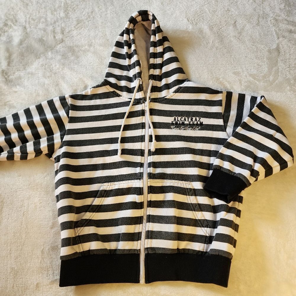 Yings Kids Size Medium Black And White Striped Zip Hoodie Alcatraz Swim Team